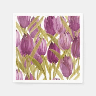 Purple Tulips Elegant Watercolor Napkin