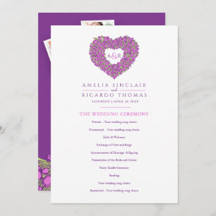 Purple tulips heart love story ceremony program