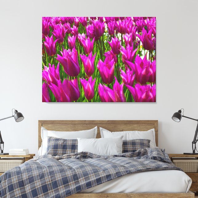 Purple Tulips in Keukenhof Holland Premium Wrapped Canvas Print (Insitu(Bedroom))