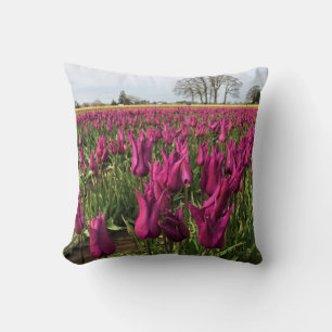 Purple Tulips in the Field Throw Pillow