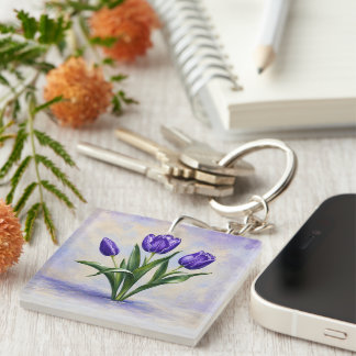 Purple Tulips Keychain