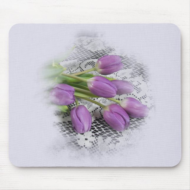 Purple Tulips on Lace  Mouse Pad (Front)