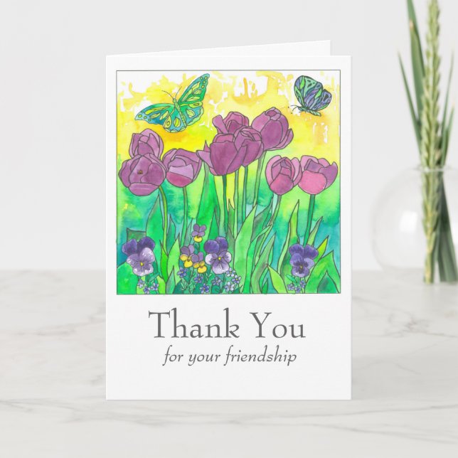 Purple Tulips Pansies Thank You Friendship (Front)