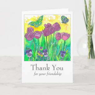 Purple Tulips Pansies Thank You Friendship Card