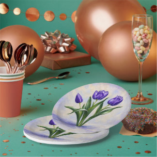 Purple Tulips Paper Plate