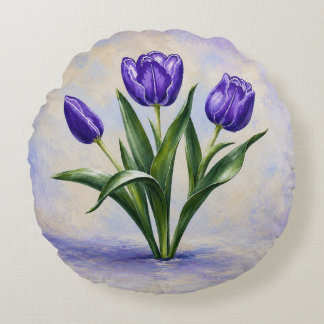 Purple Tulips Round Pillow