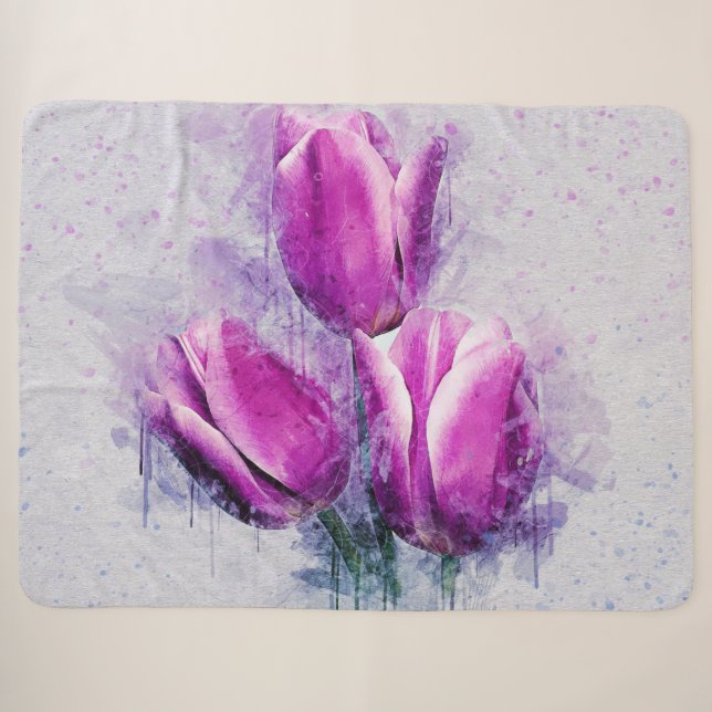 Purple Tulips Sherpa Blanket (Front (Horizontal))