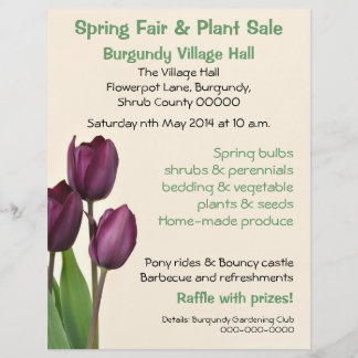Purple tulips spring fair or plant sale flyer