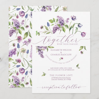 Purple Tulips & Spring Flowers Wedding Invitation