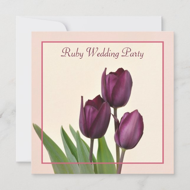 Purple tulips square Ruby anniversary party Invitation (Front)
