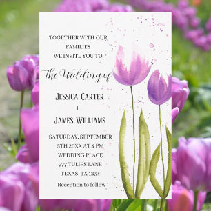Purple Tulips Watercolor Floral Wedding Invitation