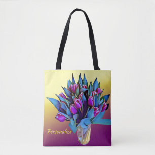 Purple Tulips Watercolor Personalize Tote Bag