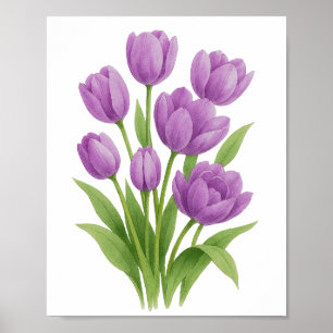 Purple Tulips Watercolor Print - Spring Wall Decor
