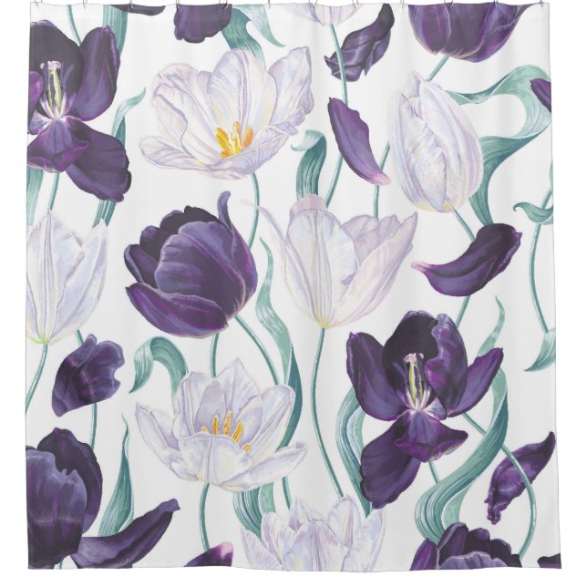 Purple Tulips: White Vintage Realism. (Front)