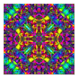 Purple Turquiose and Yellow Mandala Pattern Photo Print