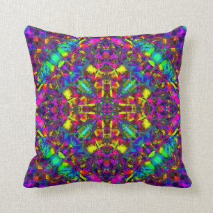 Purple Turquiose and Yellow Mandala Pattern Throw Pillow