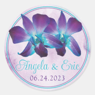 Purple Turquoise Blue Dendrobium Orchid Wedding Classic Round Sticker