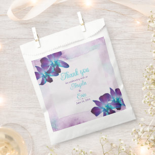 Purple Turquoise Blue Dendrobium Orchid Wedding Favour Bag