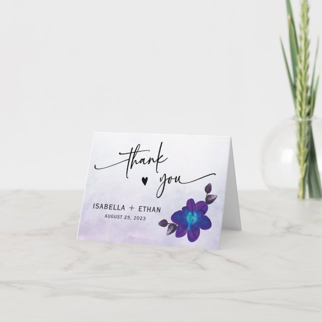 Purple Turquoise Blue Orchid Wedding Thank You (Front)
