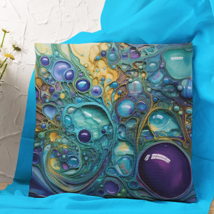 Purple Turquoise bubble Organic Shapes Throw Pillow
