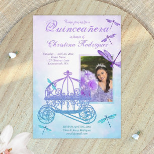 Purple & Turquoise Carriage Quinceañera Invitation