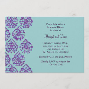 Purple/Turquoise Damask Rehearsal Dinner Invite