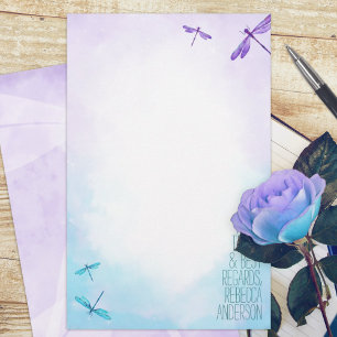 Purple, Turquoise Dragonflies Personal Stationery