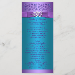 Purple, Turquoise Floral Hearts Wedding Program