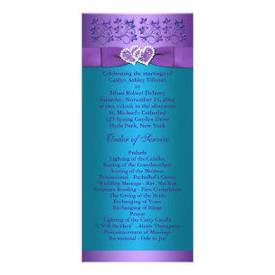 Purple, Turquoise Floral Hearts Wedding Program 2