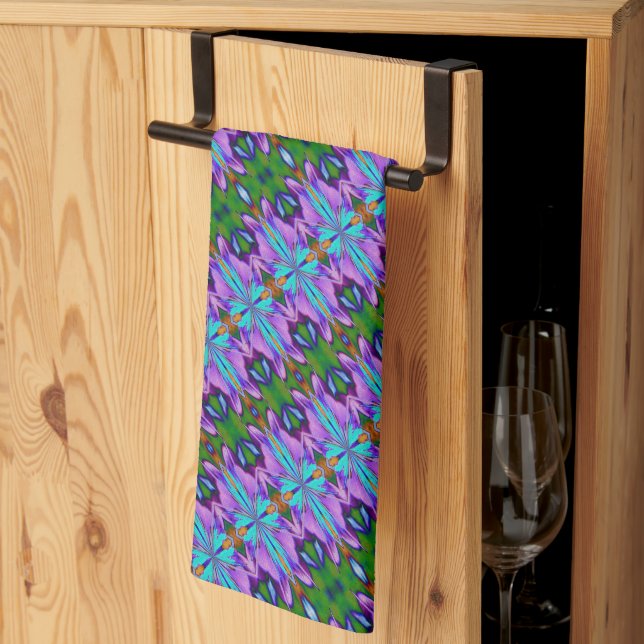 Purple Turquoise Green Abstract Design  Kitchen Towel (Thirds Fold)