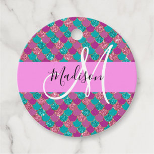 Purple Turquoise Mermaid Glitter Sparkles Monogram Favour Tags