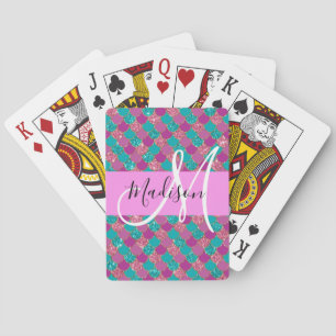 Purple Turquoise Mermaid Glitter Sparkles Monogram Playing Cards