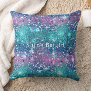 Purple Turquoise Mermaid Sparkle Girly Glitz Throw Pillow