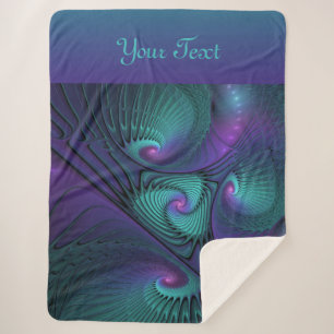 Purple Turquoise modern abstract Fractal Art Text Sherpa Blanket