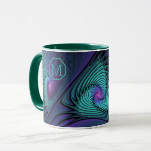 Purple Turquoise modern abstract Fractal Monogram Mug