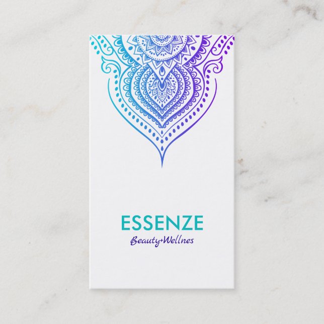 Purple & Turquoise On White Paisley Lace Business Card (Front)