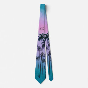 Purple-turquoise Palmtrees Tie