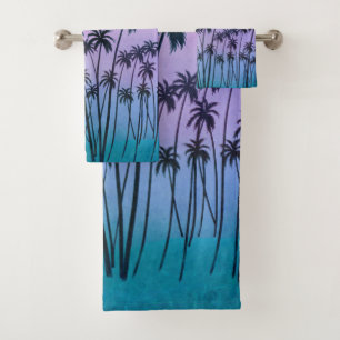 Purple-turquoise PalmTrees with or without Initial Bath Towel Set