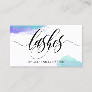 Purple & Turquoise Smudges Calligraphy Lash Artist Business Card