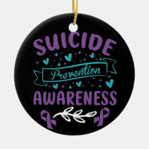 PURPLE TURQUOISE SUICIDE PREVENTION MESSAGE CERAMIC ORNAMENT