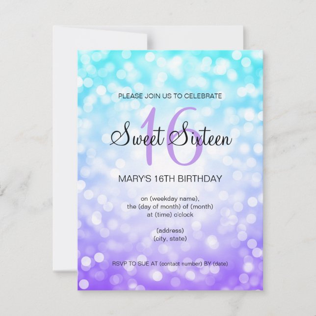 Purple Turquoise Sweet 16 Birthday Glitter Lights Invitation (Front)