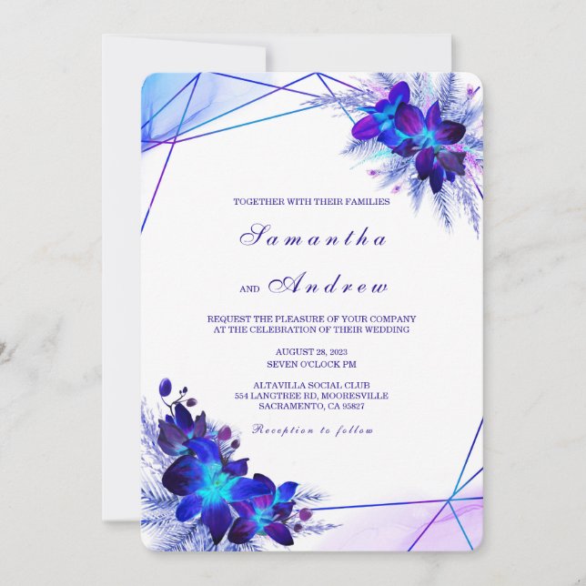 Purple Turquoise Wedding Invitations Set (Front)