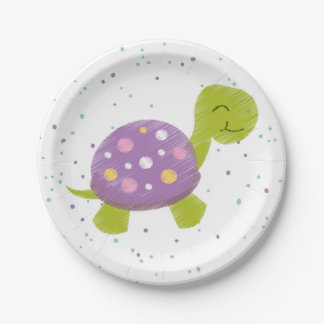 Purple Turtle Confetti Party Plate