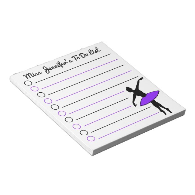 Purple Tutu Ballerina Ballet Dance Teacher Gift Notepad (Angled)