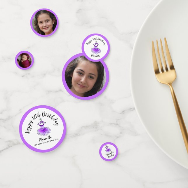 Purple tutu dress 12th birthday custom photo confetti (Group)