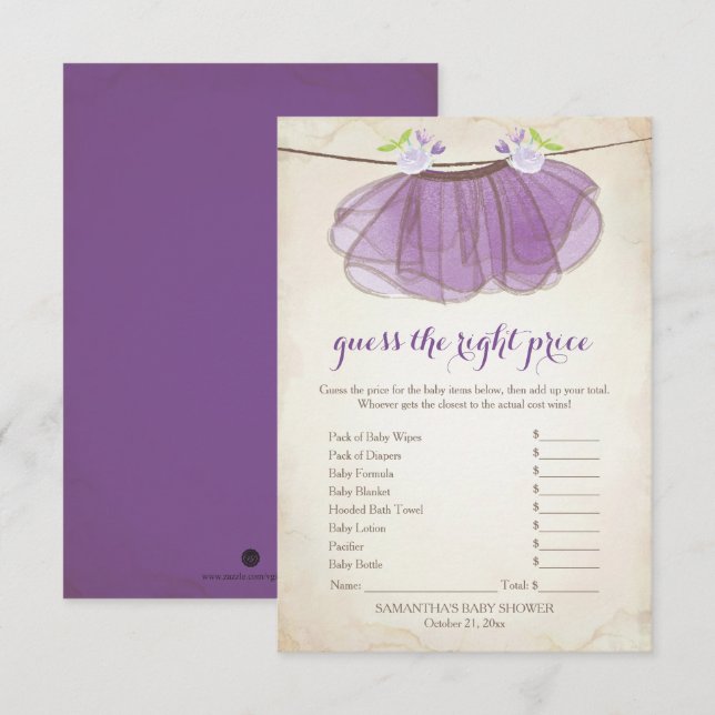 Purple Tutu Guess the Right Price Game Invitation (Front/Back)