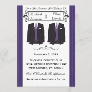 Purple Tuxedo Gay Wedding Invitations