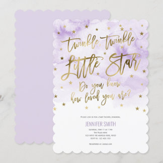 Purple, Twinkle Stars , Watercolor, Baby Girl Invitation