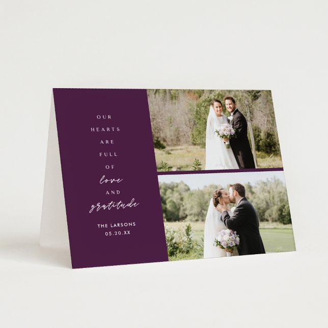 Purple Two Photo Folded Wedding Thank You (Creator Uploaded)