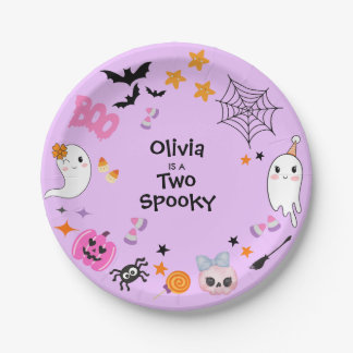 Purple Two Spooky Cute Halloween 2nd Birthday  Paper Plate